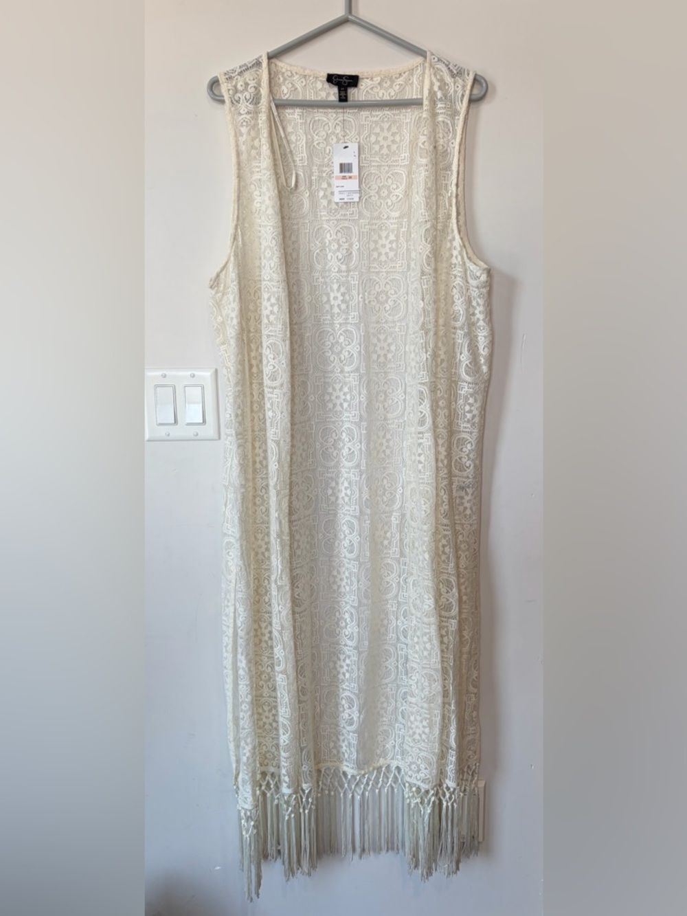 Beautiful Jessica Simpson boho lace duster cardigan with fringe